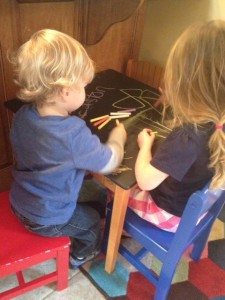 DIY, Chalk Board DIY, Chalk table, Home Depot, toddler play ideas, kid play ideas, playroom, chalk play