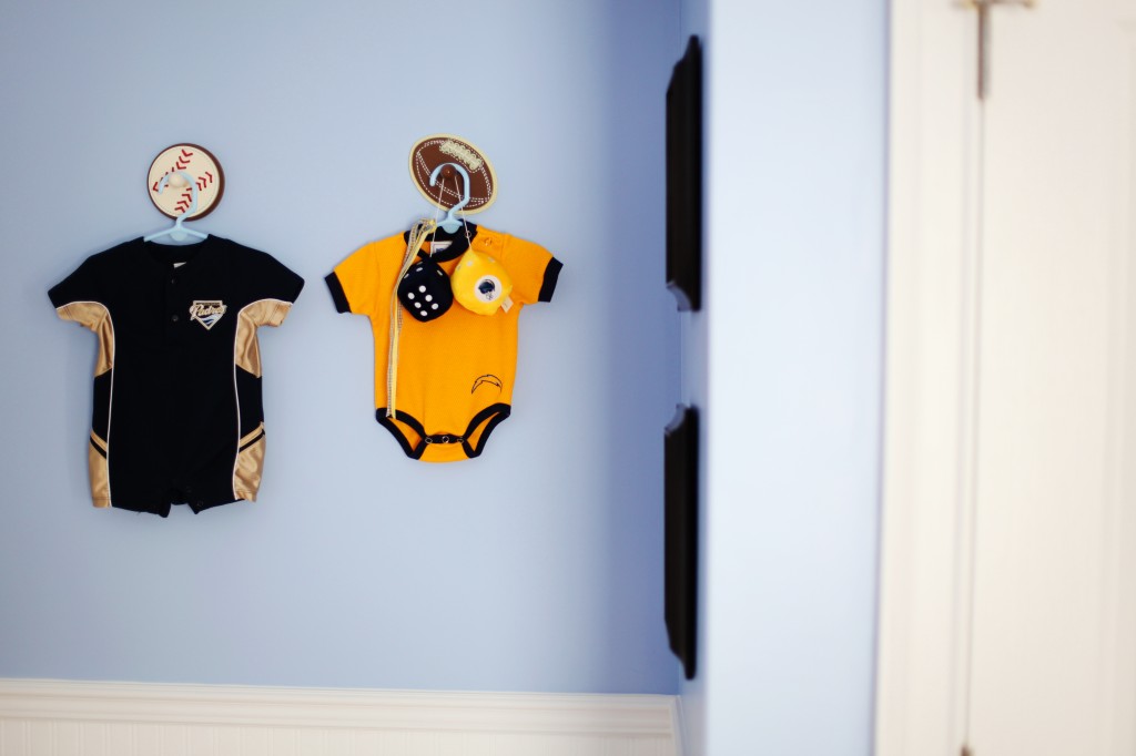 chargers, padres, baby nursery, clothes as decor, baby clothes, sports nursery