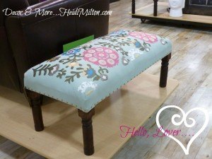 Homegoods bench, inspiration piece, blue raspberry lemon shades