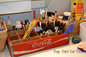 coke crate, organization, organize crafts, spring cleaning