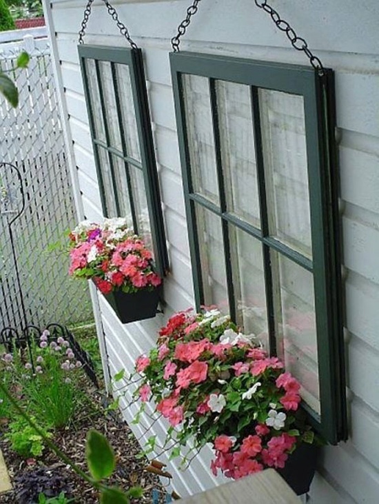 Upcycle decore, recycle decor, repurposed, thrift store finds, DIY, recycled windows, DIY flower boxes