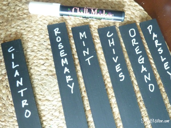 chalkboard paint, diy, how to make herb markers, recycled paint stirrers