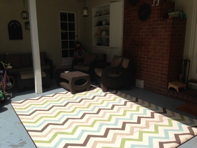 patio renovation, new outdoor rug, herringbone outdoor rug, chevron outdoor rug, herringbone ginko outdoor rug, patio redo