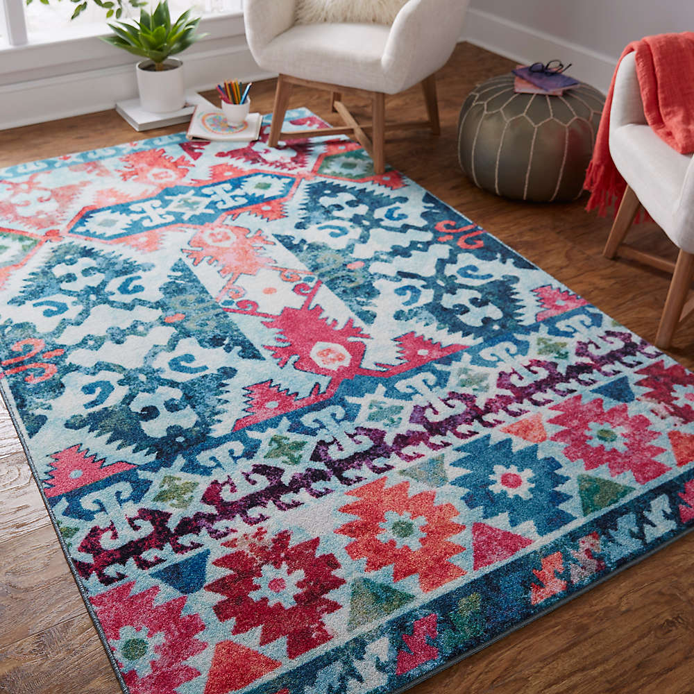 Aztec Trip Rug in Aqua from the Prismatic Collection