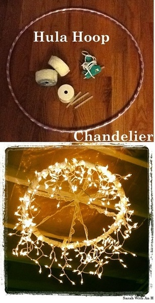 great outdoor lighting, great lighting for Daylight savings, DIY outdoor lights, DIY hula hoop chandelier,  DIY tutorial