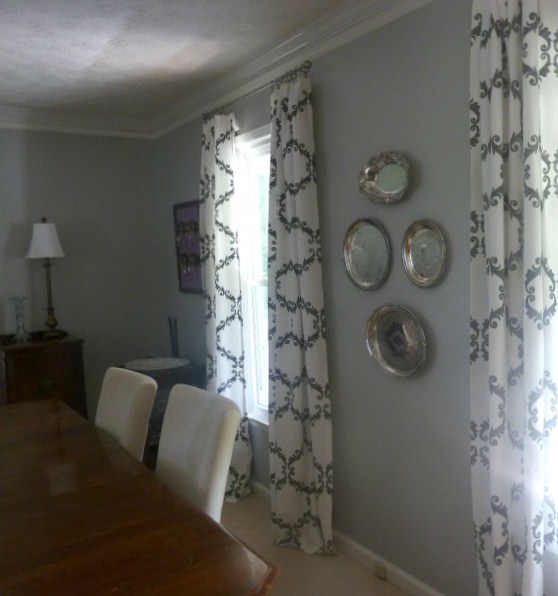 DR drapes -  - Decore & More - design on a budget - before & after - dining room makeover - Mohawk Homescapes - stenciling tutorial