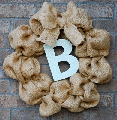Burlap wreath created by blogger, Amanda Jane Brown.  Image and wreath tutorial found at amandajanebrown.com