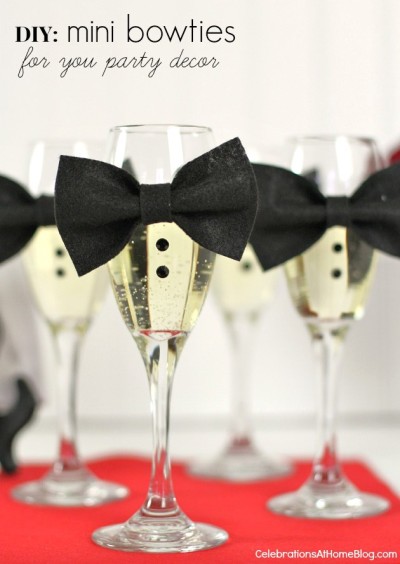celebrationsathomeblog.com - Oscars Party - Party Ideas - Bowties Champagne