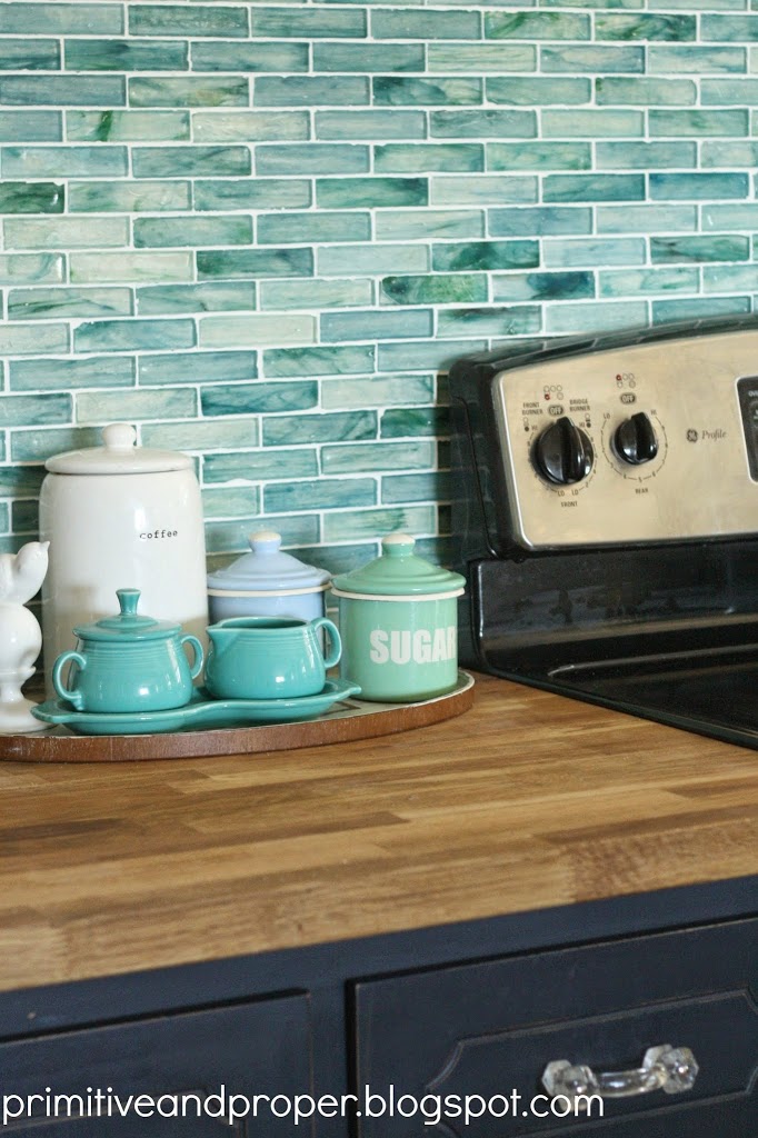 aqua glass backsplash by Primitive and Proper - Decorating with Aqua - Mohawk Homescapes