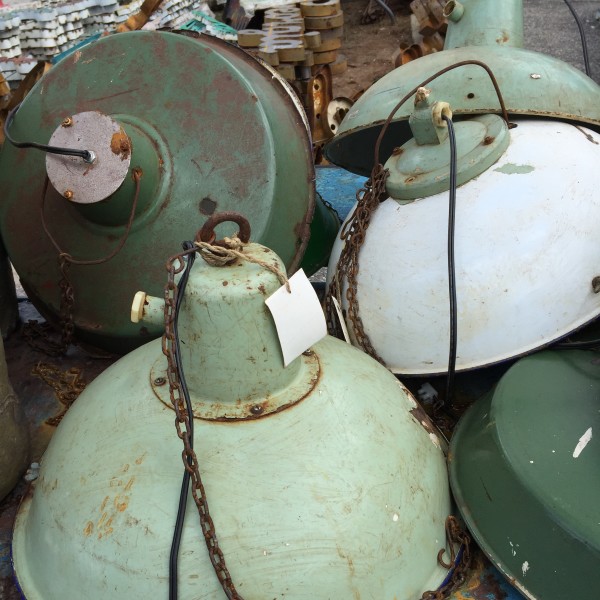 Industrial lights found at a flea market - How to get the look - industrial chic - Mohawk Homescapes