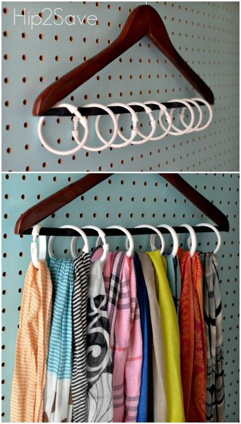 decluttter with hooks - shower curtain hooks - declutter tips - scarves - hip2save - organization - Mohawk Home