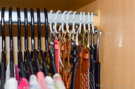 decluttter with hooks - shower curtain hooks - declutter tips - belts - happycreativeplace - organization - Mohawk Home