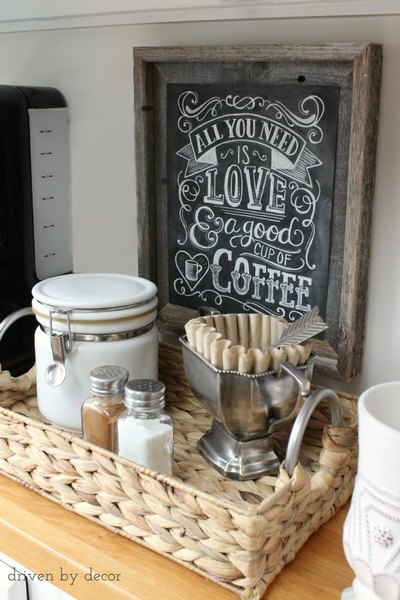 Simple-DIY-Home-Coffee-Station-Driven-by-DecoSet up a coffee bar - cozy home solutions checklist - mohawkhomescapes.com