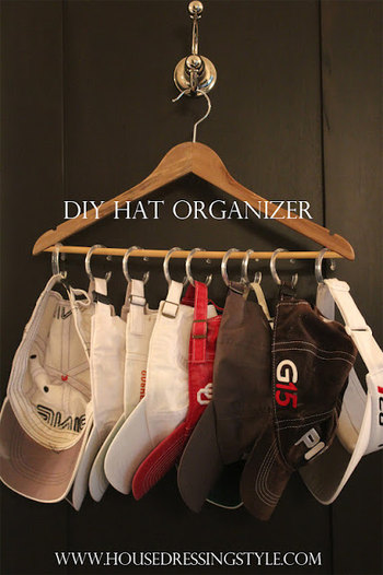 decluttter with hooks - shower curtain hooks - declutter tips - baseball caps - housedressingstyle - organization - Mohawk Home