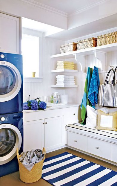 Blue and White Laundry Room