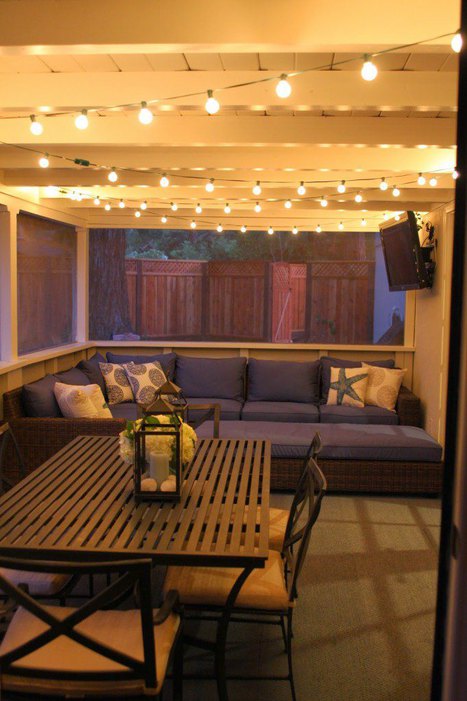 Hanging Twinkle Lights in Outdoor Patio