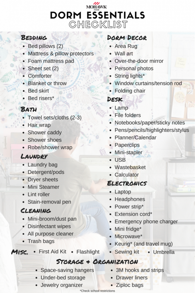 Dorm room essentials checklist from Mohawk Home