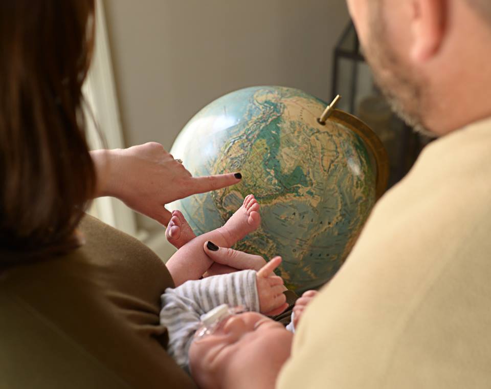 Globe photo prop for newborn baby photography