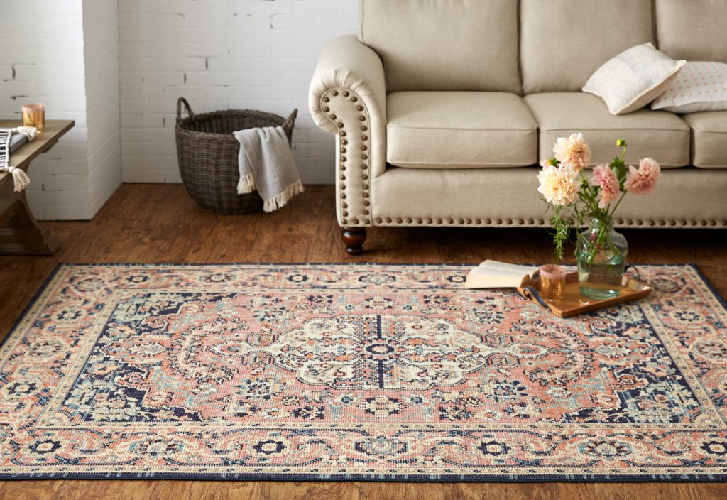 Area rug from Mohawk Home's new Heirloom collection, featuring a pretty millennial pink.
