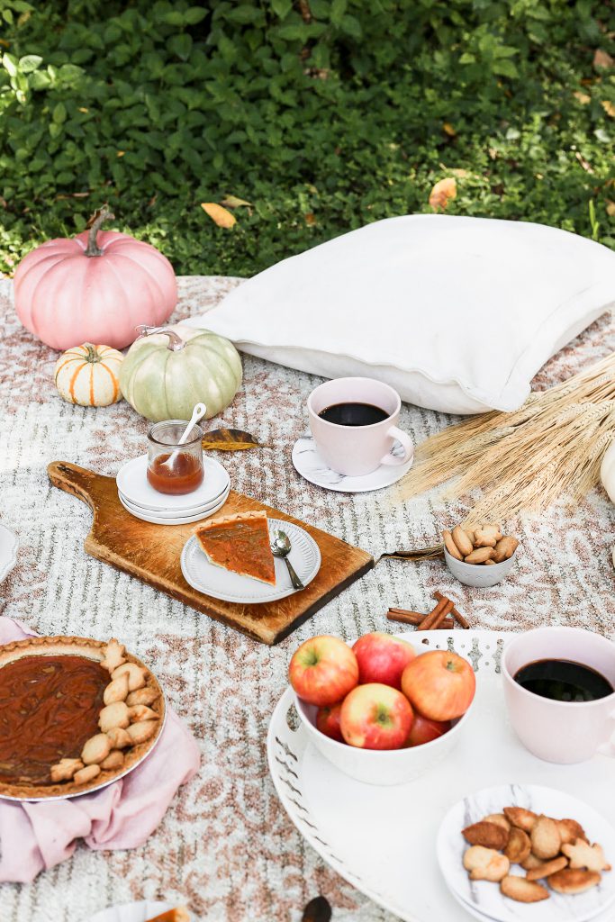 fall picnic with pumpkin pie and Mohawk Home