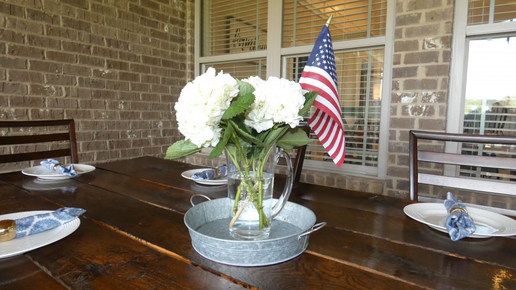 Hydrangeas and American flag centerpiece for July 4th