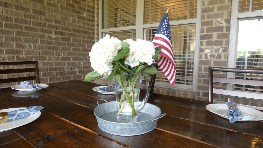 Hydrangeas and American flag centerpiece for July 4th 