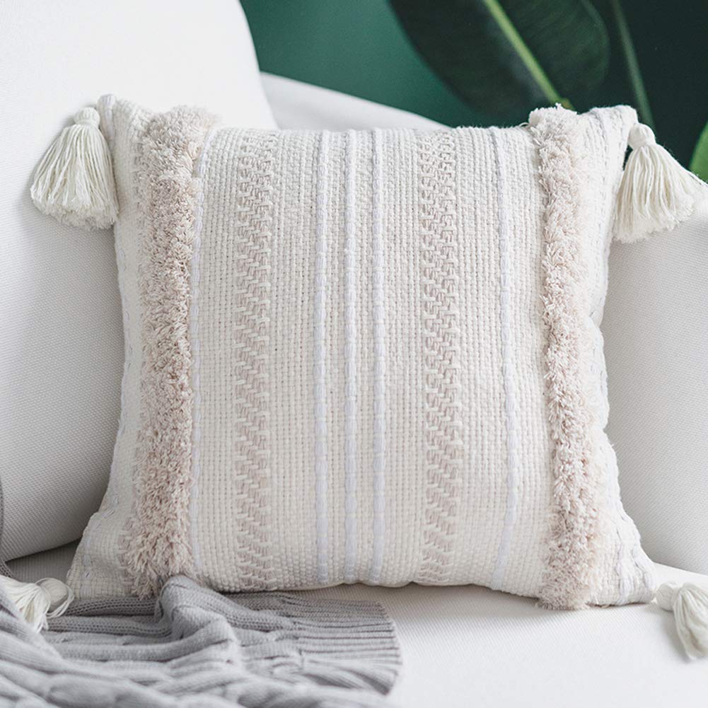 Textured decorative pillow in white from Amazon