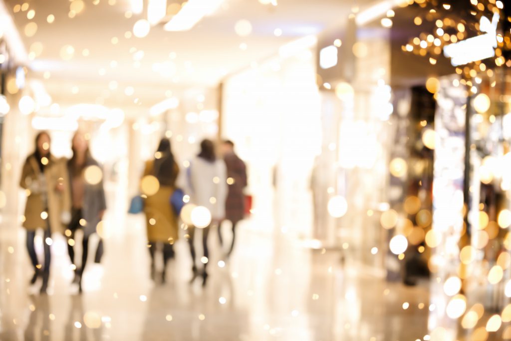 holiday shopping at the mall at Christmas