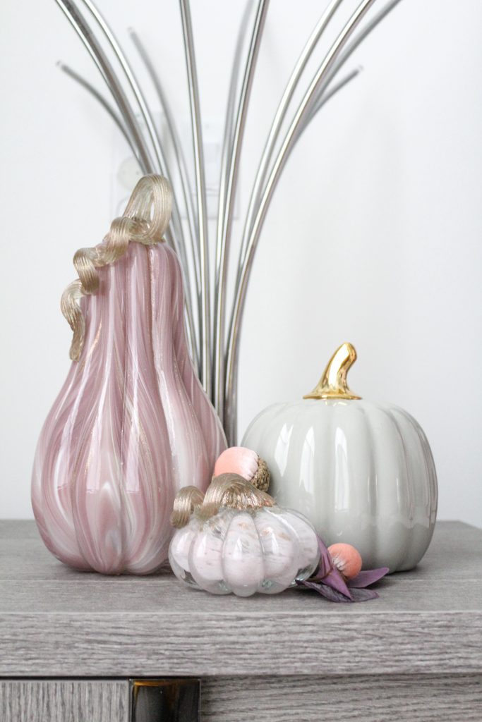 Pumpkins and gourds for fall inspired master bedroom refresh