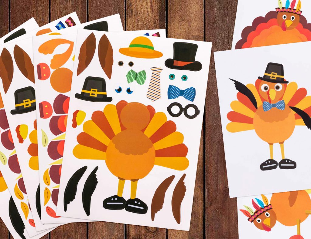 Make a turkey sticker set for the kids table at Thanksgiving