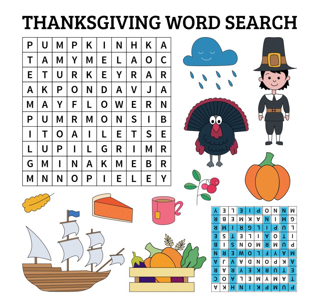 printable Thanksgiving word search for the kids table