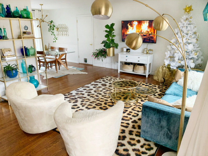 Mohawk Home's Cheetah Spots area rug in Blue Agate Abode's <span style=